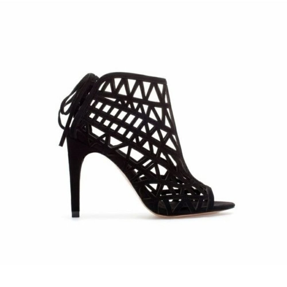Zara Basic Collection Laser Cut Heeled Sandals Si… - image 1